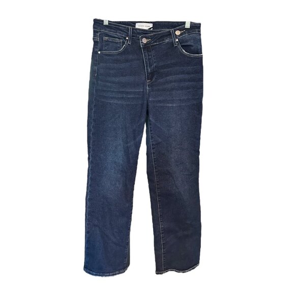 Risen Jeans High Rise Cross Over Straight Leg Dark Wash Jeans - Picture 4 of 7